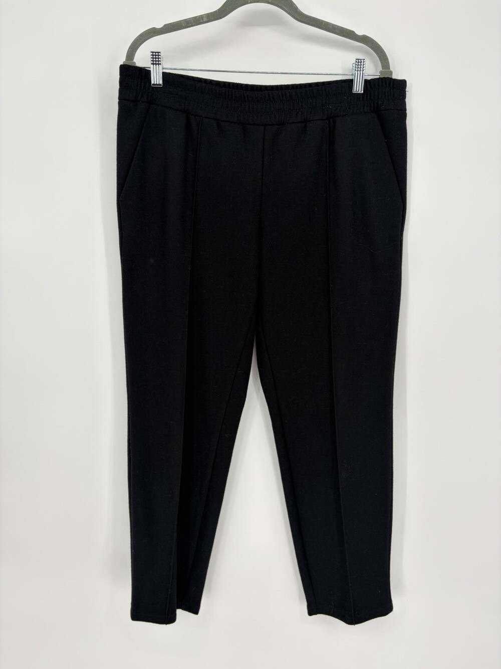 J Crew Black Wool Blend Pintuck Straight Leg Pull On Elastic Pant Size 8 Pockets